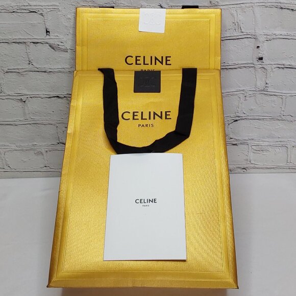 'CELINE' PARIS GOLD-LEAF GIFT BAGS 2- PACK DOUBLE STRAP EMBOSSED SIGNATURE LOGO - Picture 6 of 15